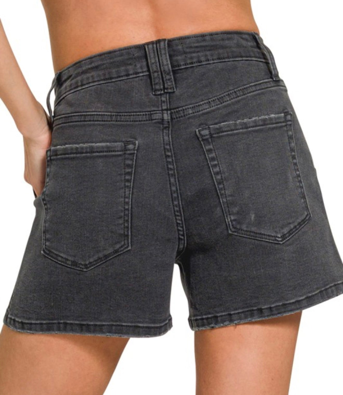 Black Utility Denim Shorts