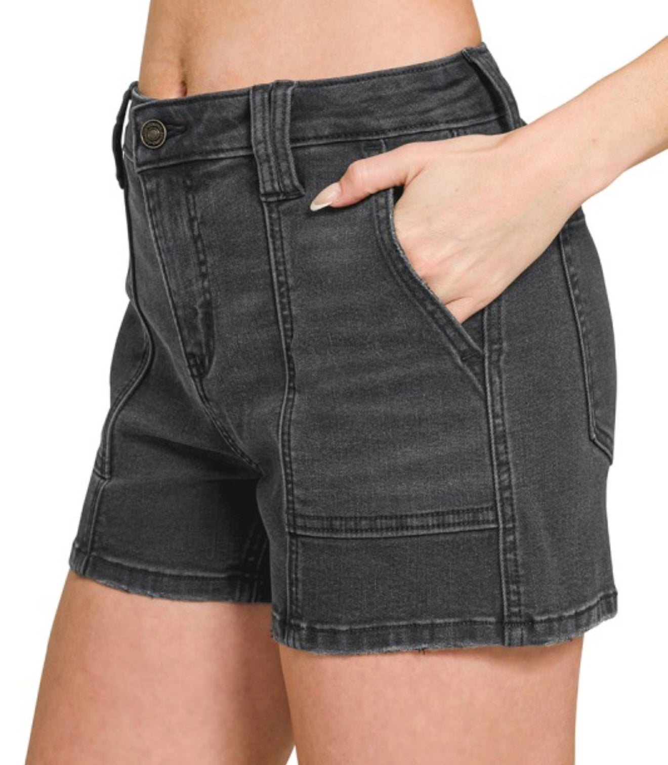 Black Utility Denim Shorts