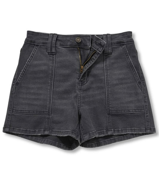 Black Utility Denim Shorts